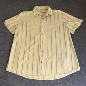 RuffHewn Mens XL Short Sleeve Button Down Shirt Tan Striped Cotton Gorpcore